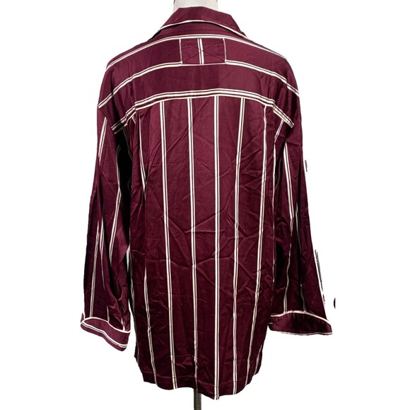 Free People We The Free Rorie Stripe Shirt Women S Burgundy Satin Oversized - Picture 4 of 8